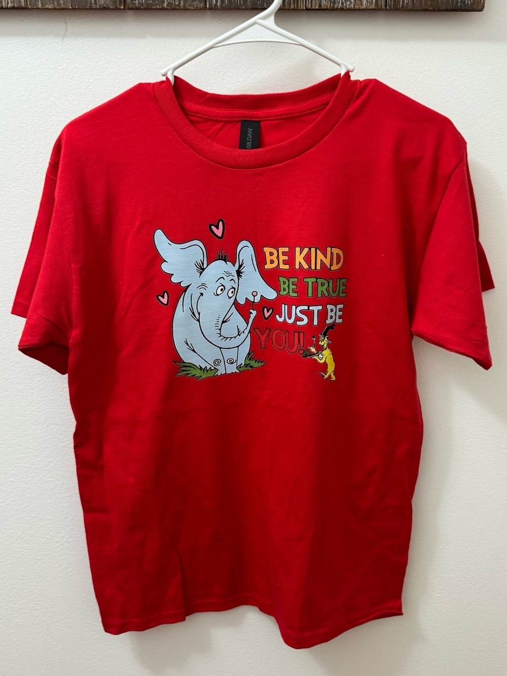 Gildan Red Kids Tee with Elephant "Be Kind Be True" Graphic